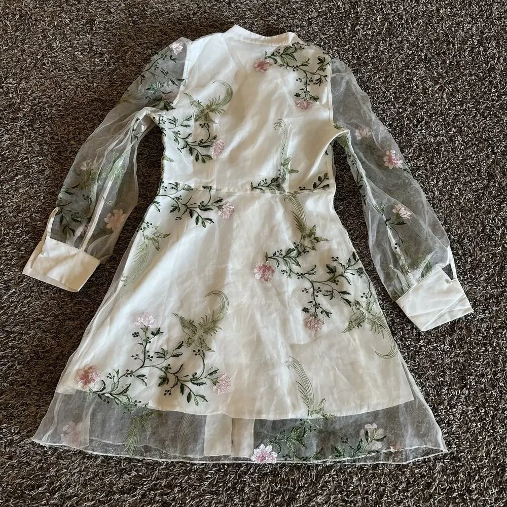 Foral Embroidery Mesh Dress Fairytale Cottage Core Fit M - Picture 2 of 8